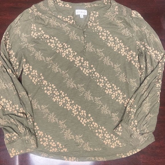 Wonderly Olive and Tan Floral Blouse - Picture 3 of 3